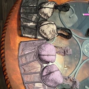 Purple and black Victoria’s Secret lace corset bras.  Sz XS